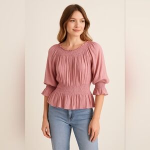 Apricot Smocked Peasant Blouse – Size Small US 6 (UK 10)